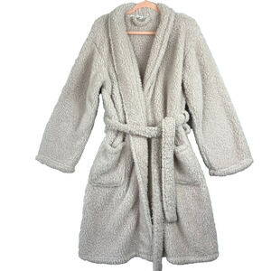 Pottery Barn Teddy Bear Belted Robe Cream Size M Faux Fur Plush Sherpa Soft